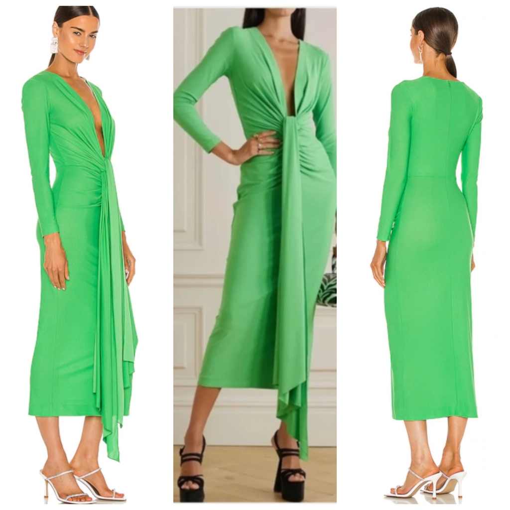 Nwot Solace London Lorena Bright Green Deep Plunge Lsleeve Lux Knit Midi Dress